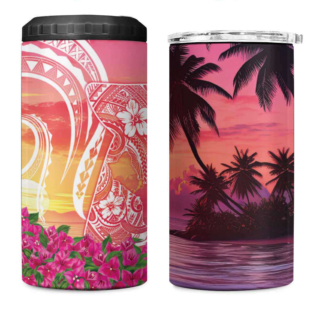 Guam Latte Stone with Map 4 in 1 Can Cooler Tumbler Bougainvillea Beach Sunset