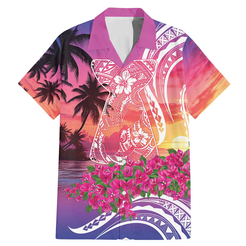 Guam Latte Stone with Map Family Matching Mermaid Dress and Hawaiian Shirt Bougainvillea Beach Sunset