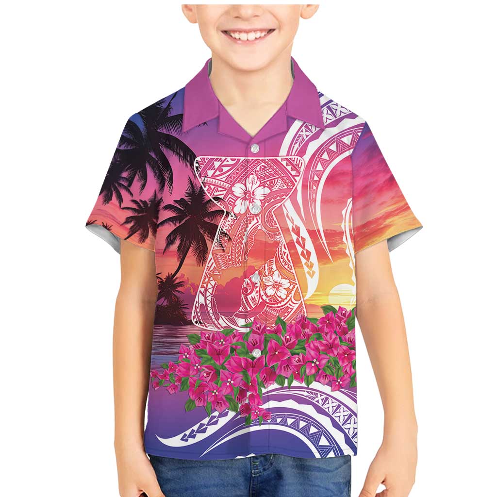 Guam Latte Stone with Map Family Matching Mermaid Dress and Hawaiian Shirt Bougainvillea Beach Sunset