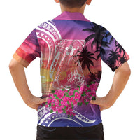 Guam Latte Stone with Map Family Matching Short Sleeve Bodycon Dress and Hawaiian Shirt Bougainvillea Beach Sunset