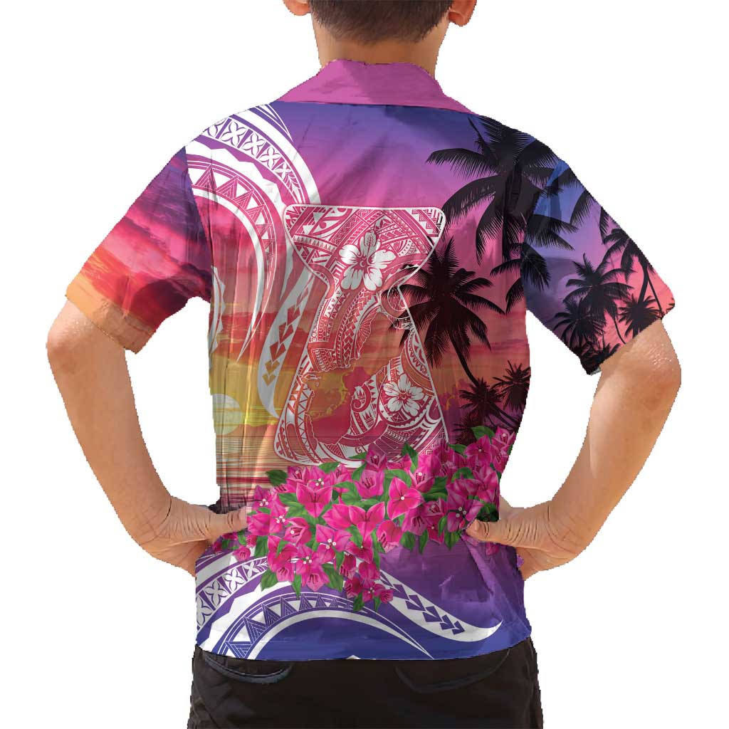 Guam Latte Stone with Map Family Matching Summer Maxi Dress and Hawaiian Shirt Bougainvillea Beach Sunset