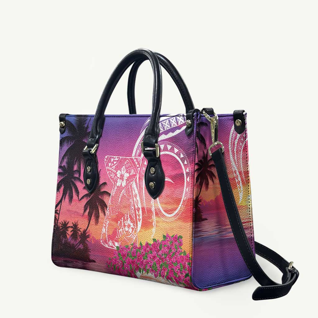 Guam Latte Stone with Map Leather Bag Bougainvillea Beach Sunset - Polynesian Pride