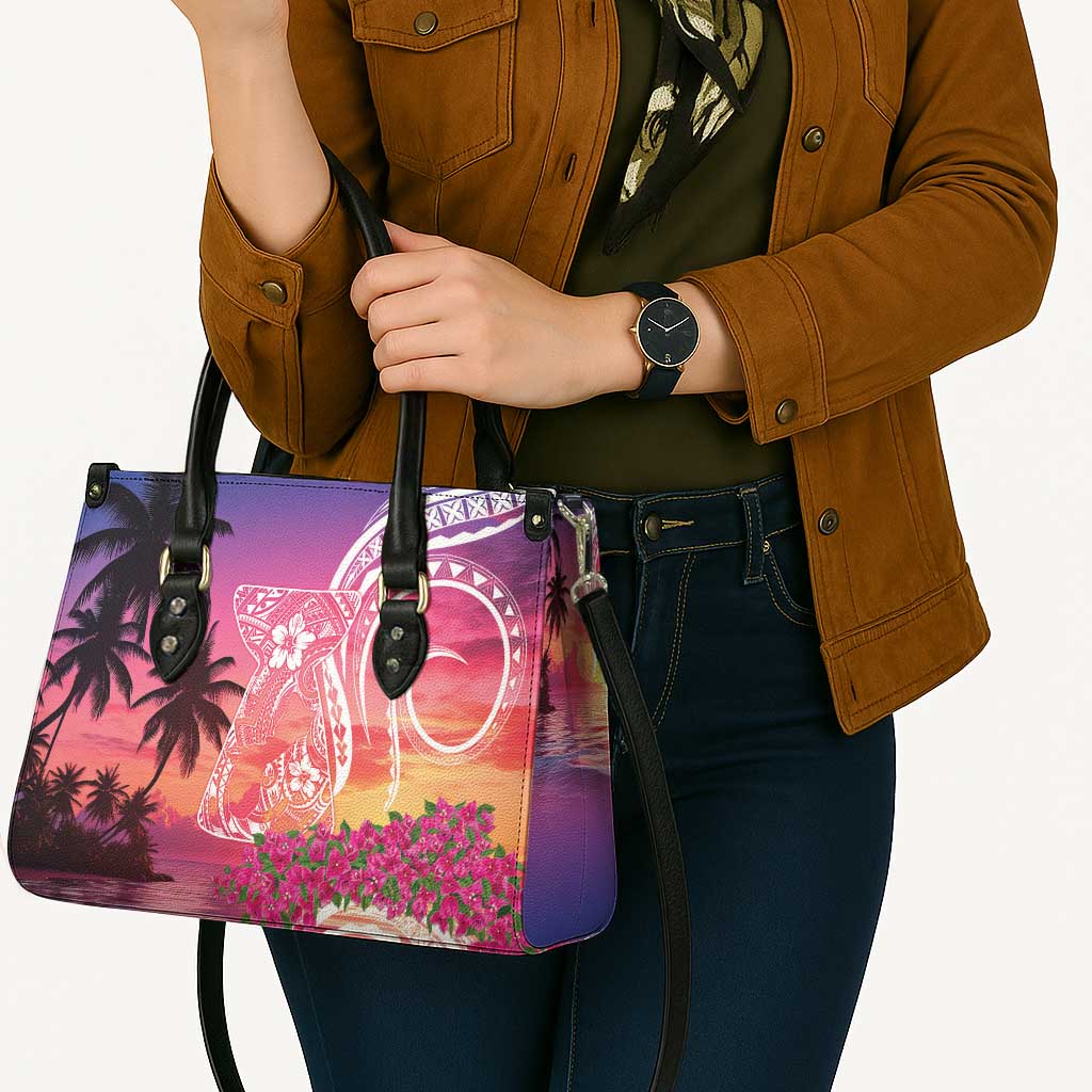 Guam Latte Stone with Map Leather Bag Bougainvillea Beach Sunset - Polynesian Pride