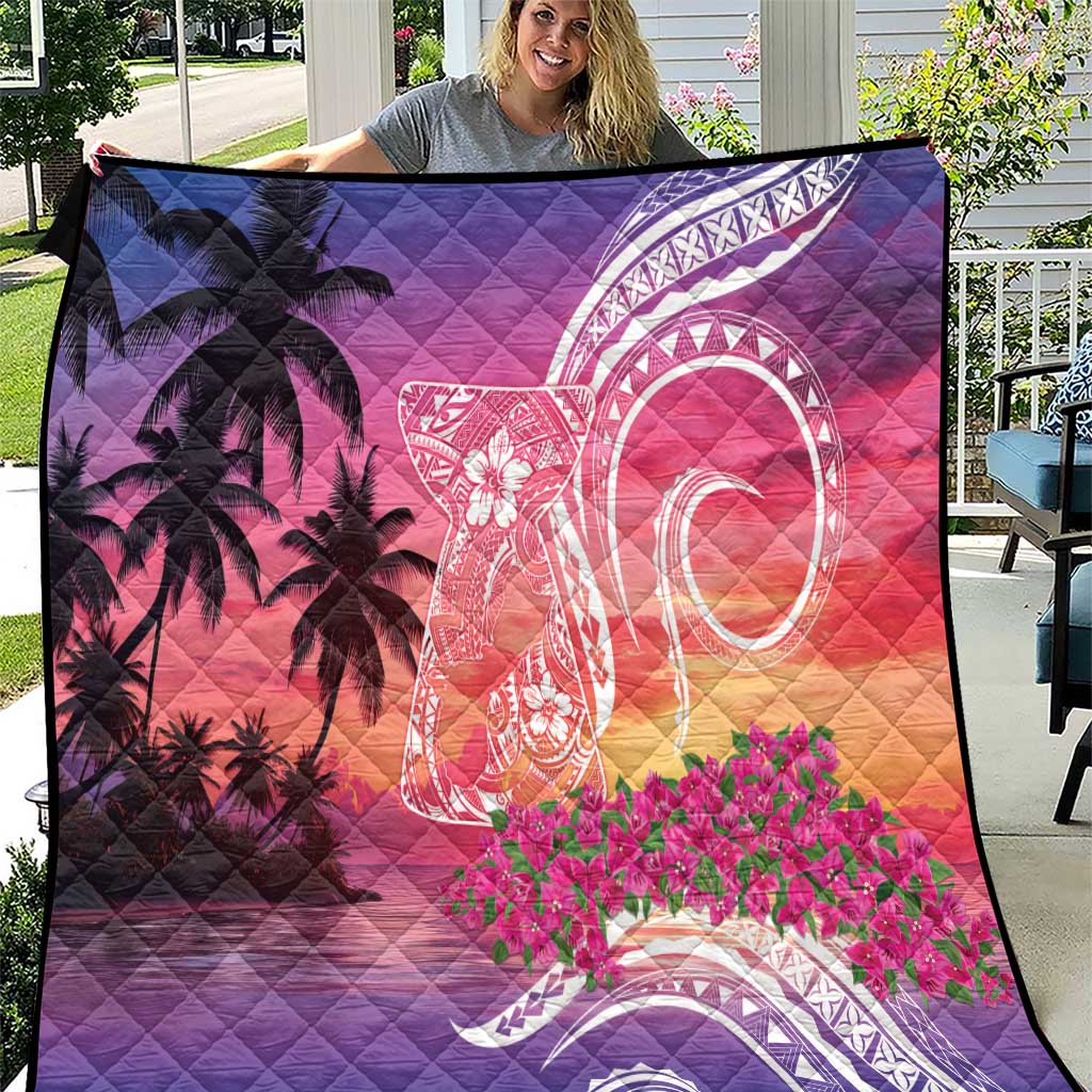 Guam Latte Stone with Map Quilt Bougainvillea Beach Sunset