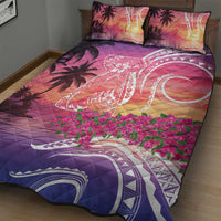 Guam Latte Stone with Map Quilt Bed Set Bougainvillea Beach Sunset