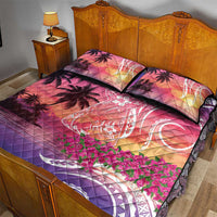 Guam Latte Stone with Map Quilt Bed Set Bougainvillea Beach Sunset