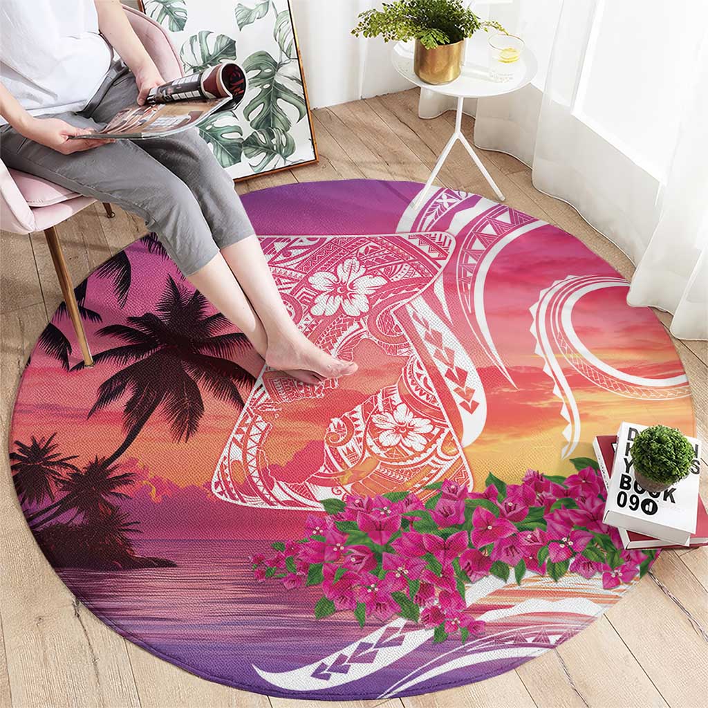 Guam Latte Stone with Map Round Carpet Bougainvillea Beach Sunset