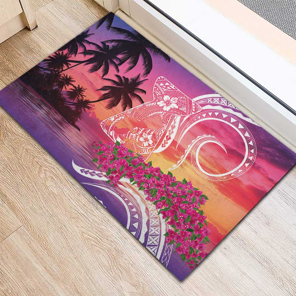 Guam Latte Stone with Map Rubber Doormat Bougainvillea Beach Sunset