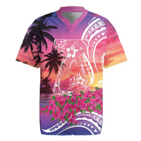 Guam Latte Stone with Map Rugby Jersey Bougainvillea Beach Sunset LT9 Sunset - Polynesian Pride