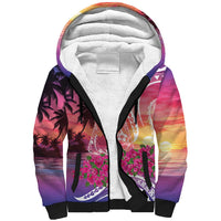 Guam Latte Stone with Map Sherpa Hoodie Bougainvillea Beach Sunset