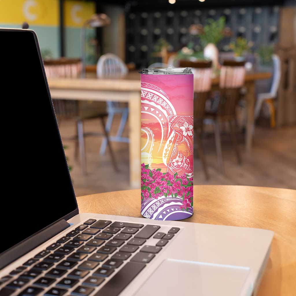 Guam Latte Stone with Map Skinny Tumbler Bougainvillea Beach Sunset