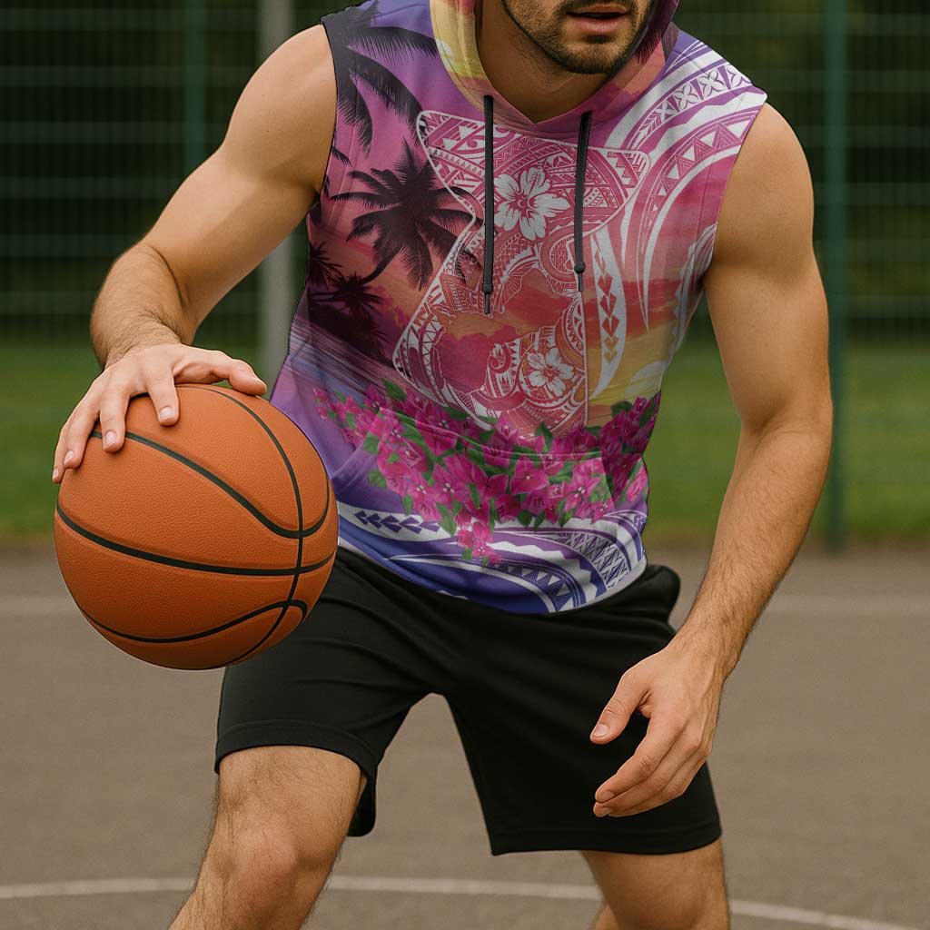 Guam Latte Stone with Map Sleeveless Hoodie Bougainvillea Beach Sunset - Polynesian Pride