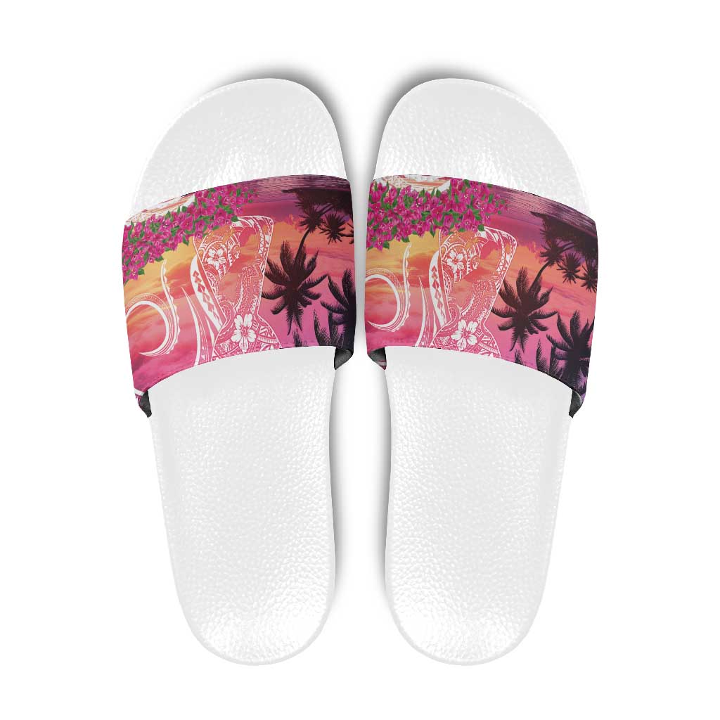 Guam Latte Stone with Map Slide Sandals Bougainvillea Beach Sunset LT9 Sunset - Polynesian Pride