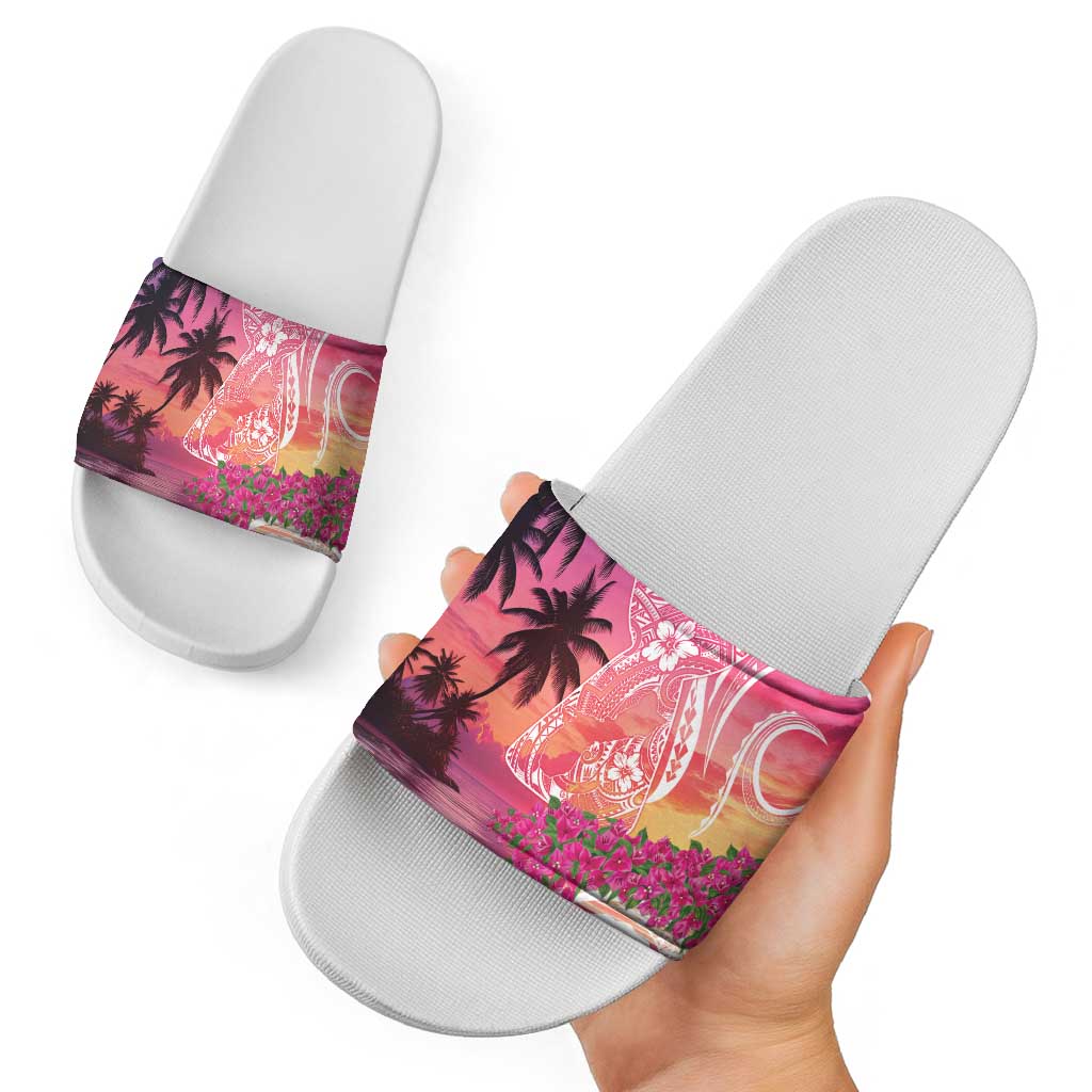 Guam Latte Stone with Map Slide Sandals Bougainvillea Beach Sunset LT9 - Polynesian Pride