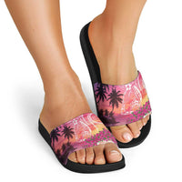 Guam Latte Stone with Map Slide Sandals Bougainvillea Beach Sunset LT9 - Polynesian Pride