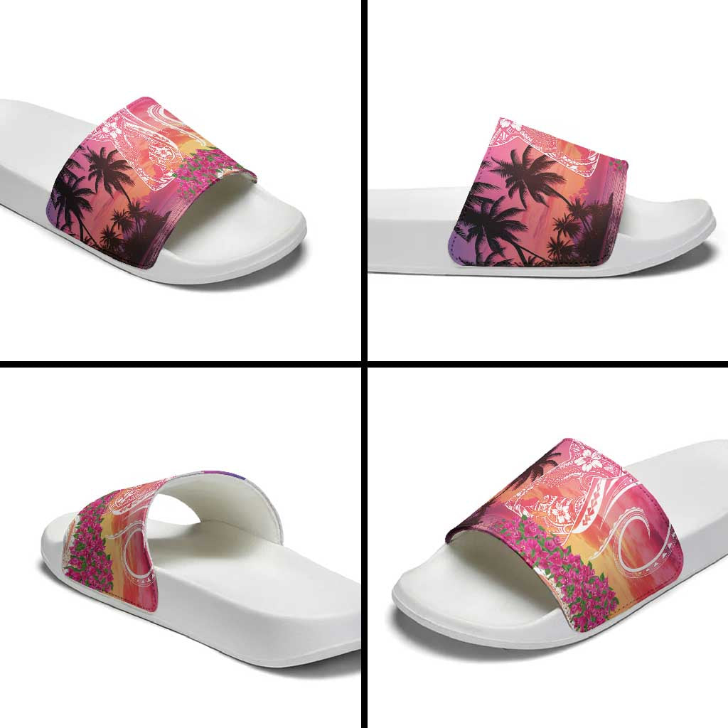 Guam Latte Stone with Map Slide Sandals Bougainvillea Beach Sunset LT9 - Polynesian Pride