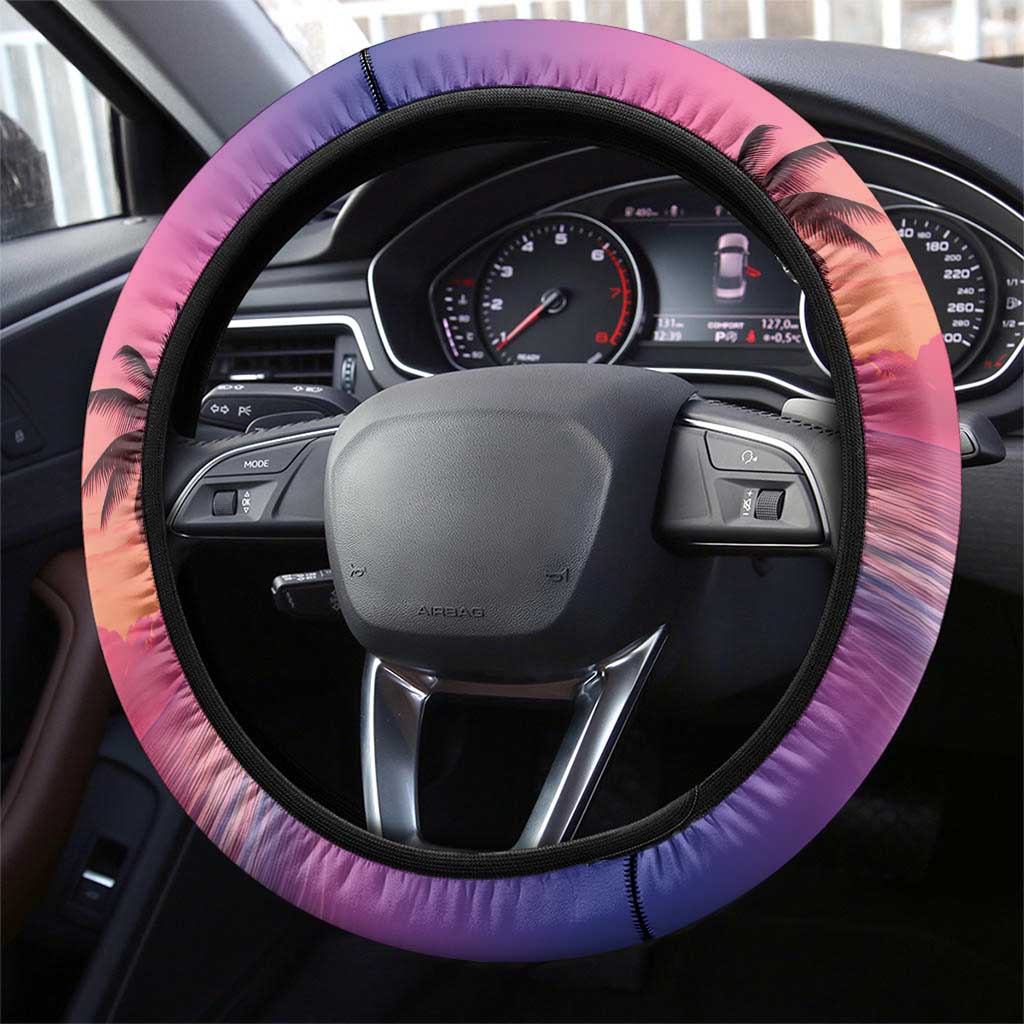 Guam Latte Stone with Map Steering Wheel Cover Bougainvillea Beach Sunset