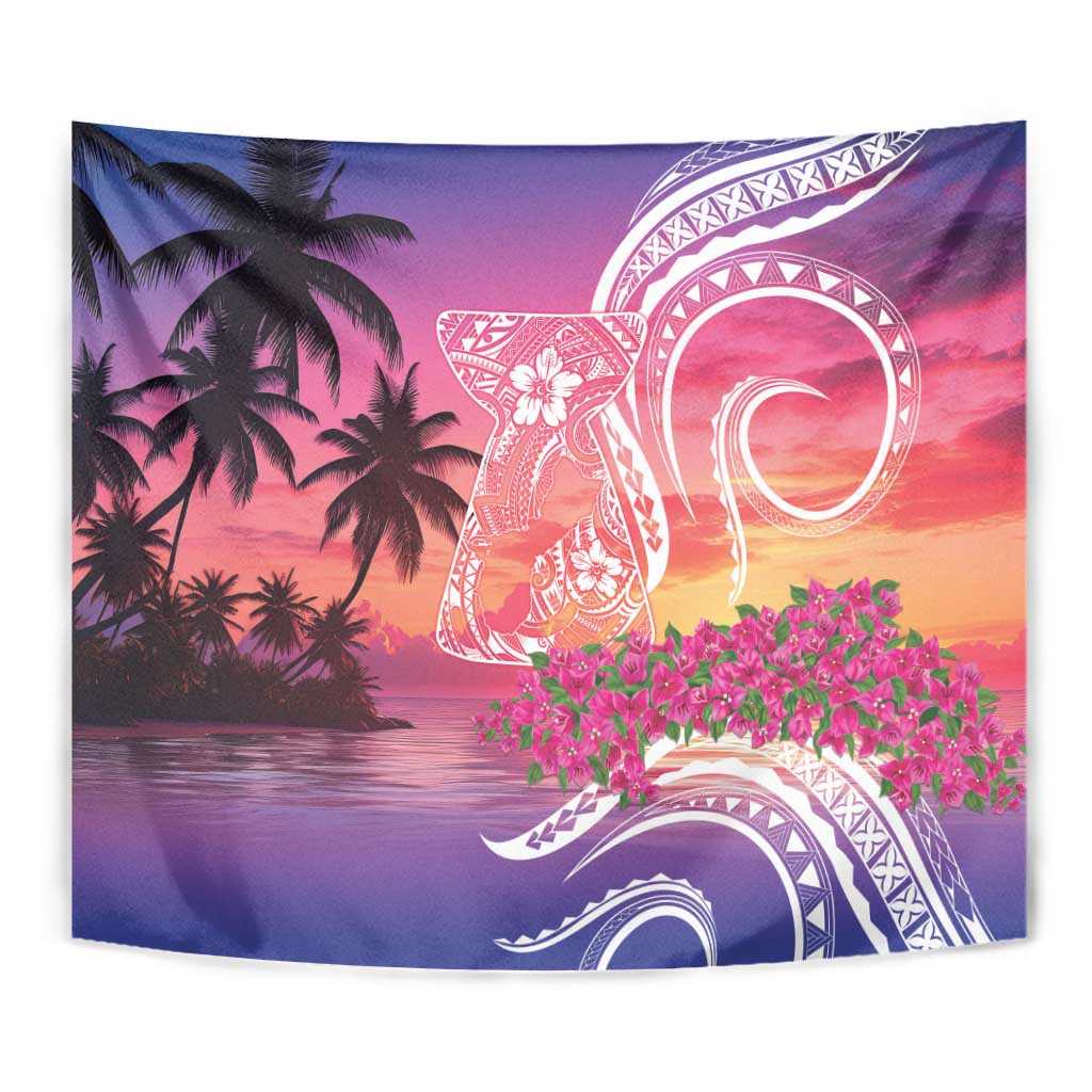 Guam Latte Stone with Map Tapestry Bougainvillea Beach Sunset