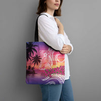 Guam Latte Stone with Map Tote Bag Bougainvillea Beach Sunset - Polynesian Pride