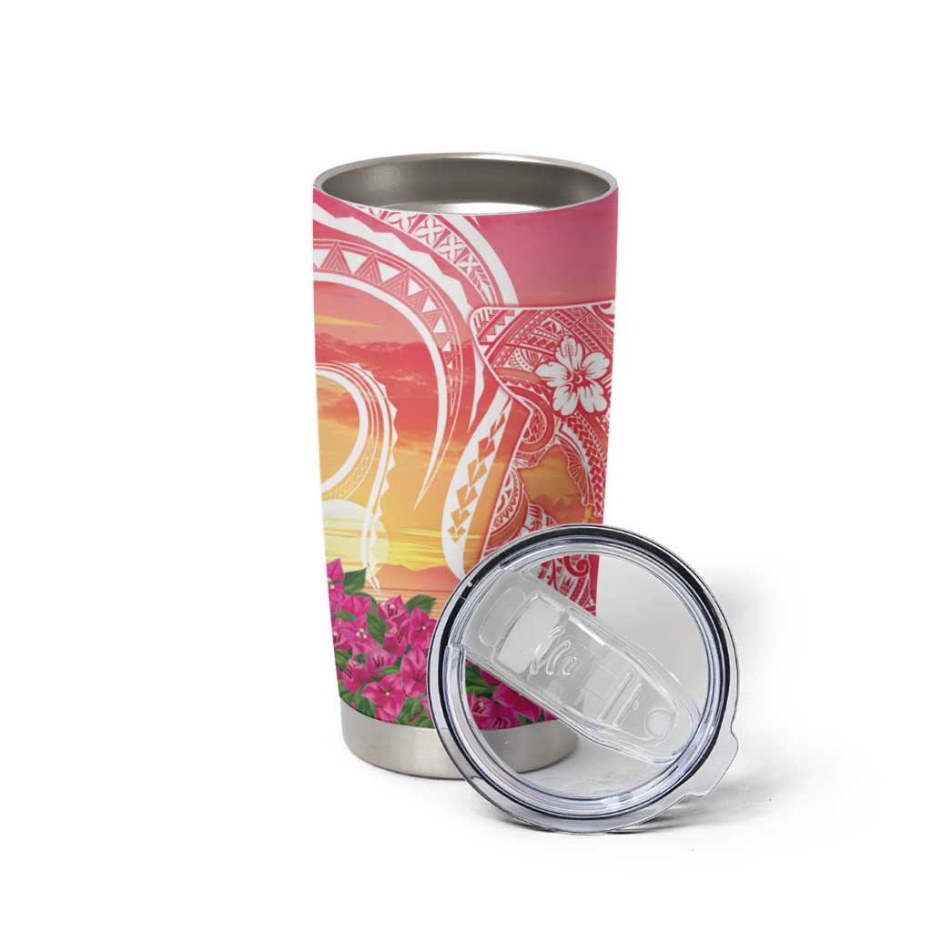 Guam Latte Stone with Map Tumbler Cup Bougainvillea Beach Sunset LT9 - Polynesian Pride