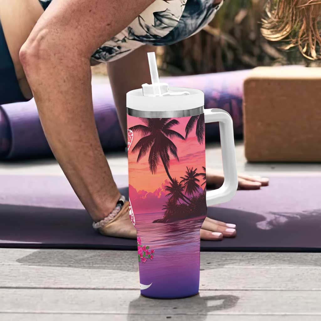 Guam Latte Stone with Map Tumbler With Handle Bougainvillea Beach Sunset LT9 - Polynesian Pride