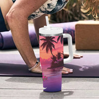 Guam Latte Stone with Map Tumbler With Handle Bougainvillea Beach Sunset LT9 - Polynesian Pride