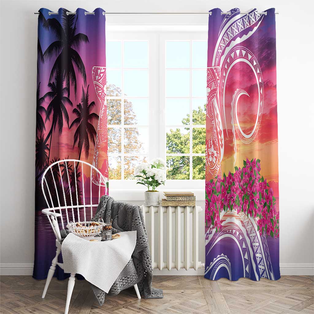 Guam Latte Stone with Map Window Curtain Bougainvillea Beach Sunset