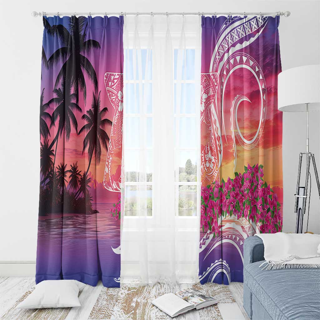 Guam Latte Stone with Map Window Curtain Bougainvillea Beach Sunset