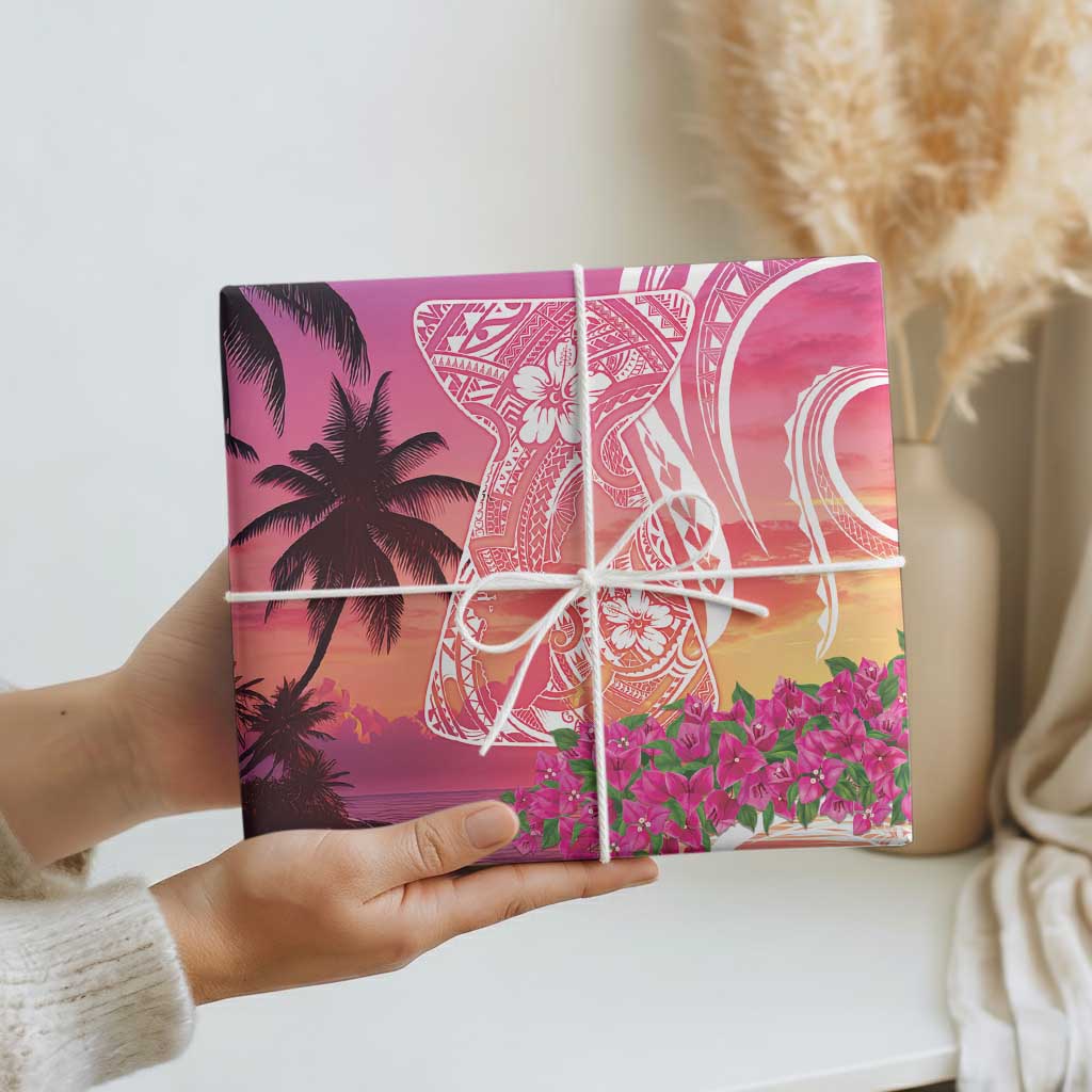 Guam Latte Stone with Map Wrapping Paper Bougainvillea Beach Sunset - Polynesian Pride