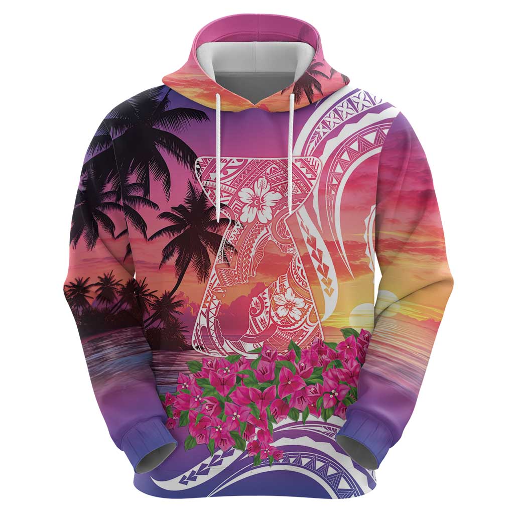 Guam Latte Stone with Map Zip Hoodie Bougainvillea Beach Sunset