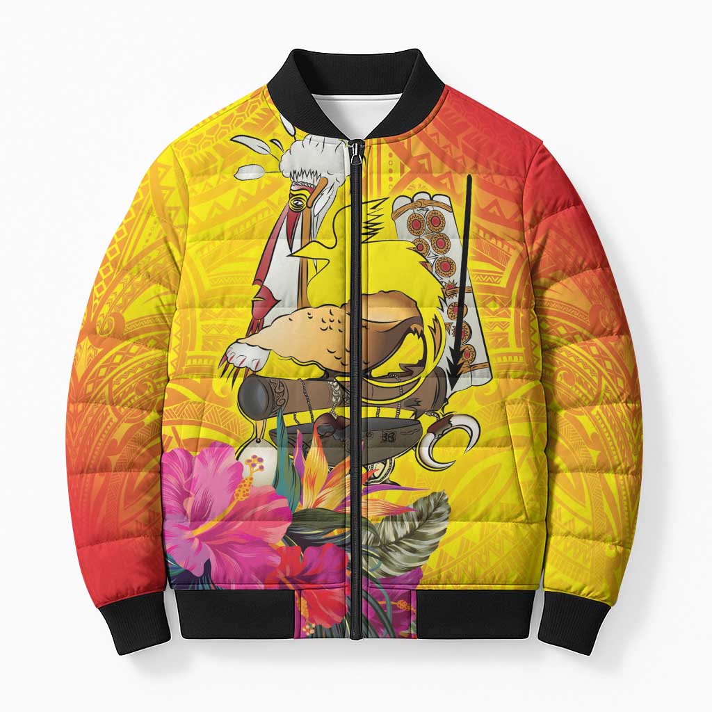 Papua New Guinea Cultural Tropical Flowers Bomber Puffer Jacket - Polynesian Pride