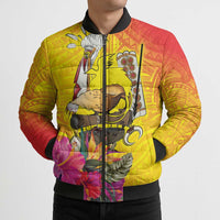 Papua New Guinea Cultural Tropical Flowers Bomber Puffer Jacket - Polynesian Pride