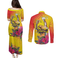 Papua New Guinea Cultural Tropical Flowers Couples Matching Puletasi and Long Sleeve Button Shirt LT9 - Polynesian Pride