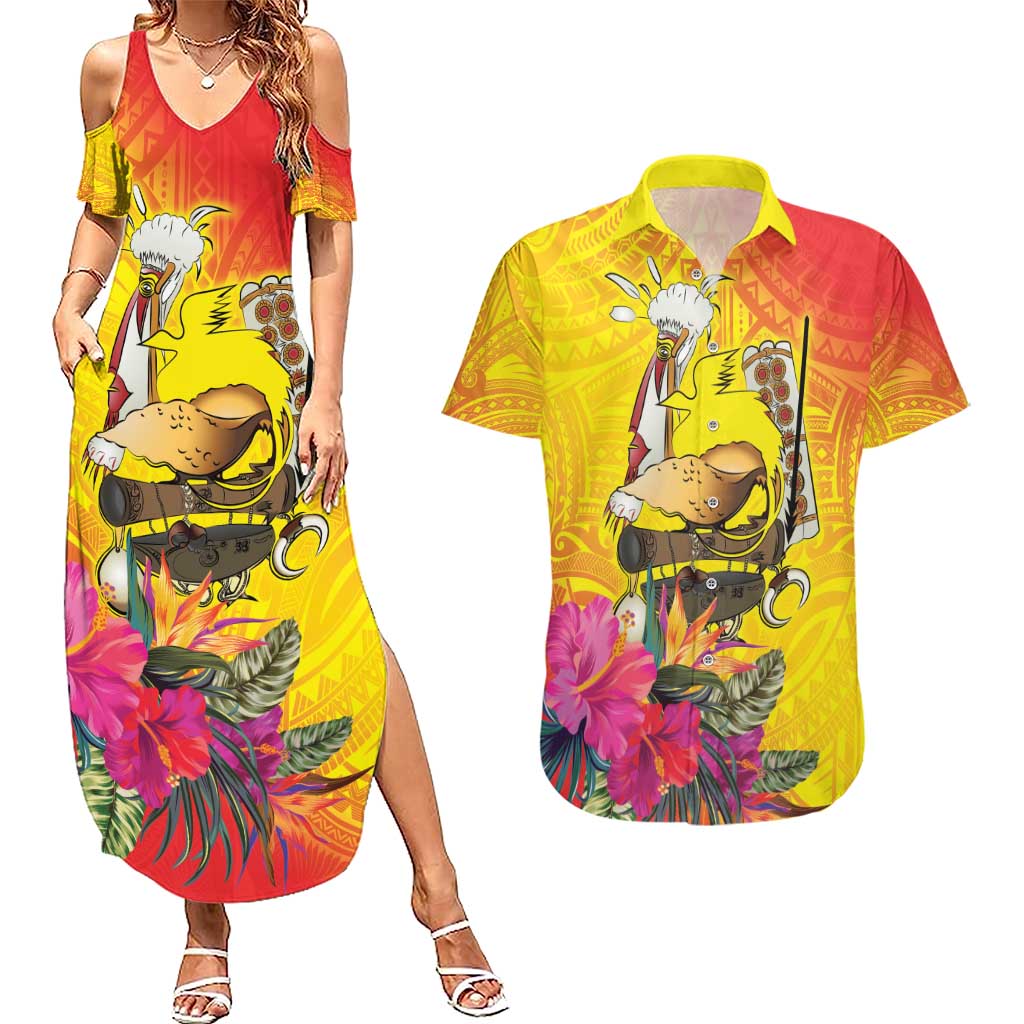 Papua New Guinea Cultural Tropical Flowers Couples Matching Summer Maxi Dress and Hawaiian Shirt