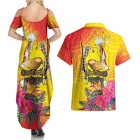 Papua New Guinea Cultural Tropical Flowers Couples Matching Summer Maxi Dress and Hawaiian Shirt