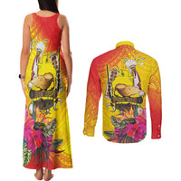 Papua New Guinea Cultural Tropical Flowers Couples Matching Tank Maxi Dress and Long Sleeve Button Shirt LT9 - Polynesian Pride