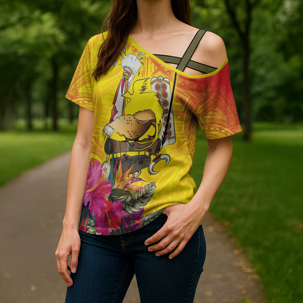 Papua New Guinea Cultural Tropical Flowers Cross Shoulder Shirt - Polynesian Pride