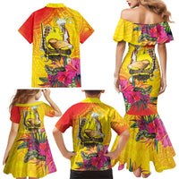 Papua New Guinea Cultural Tropical Flowers Family Matching Mermaid Dress and Hawaiian Shirt