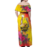 Papua New Guinea Cultural Tropical Flowers Family Matching Off Shoulder Maxi Dress and Hawaiian Shirt