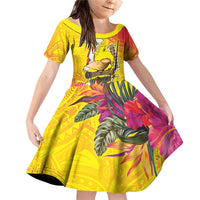 Papua New Guinea Cultural Tropical Flowers Family Matching Off Shoulder Short Dress and Hawaiian Shirt