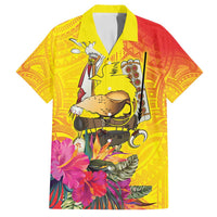 Papua New Guinea Cultural Tropical Flowers Family Matching Off Shoulder Short Dress and Hawaiian Shirt