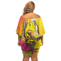 Papua New Guinea Cultural Tropical Flowers Family Matching Off Shoulder Short Dress and Hawaiian Shirt