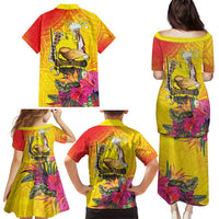 Papua New Guinea Cultural Tropical Flowers Family Matching Puletasi and Hawaiian Shirt