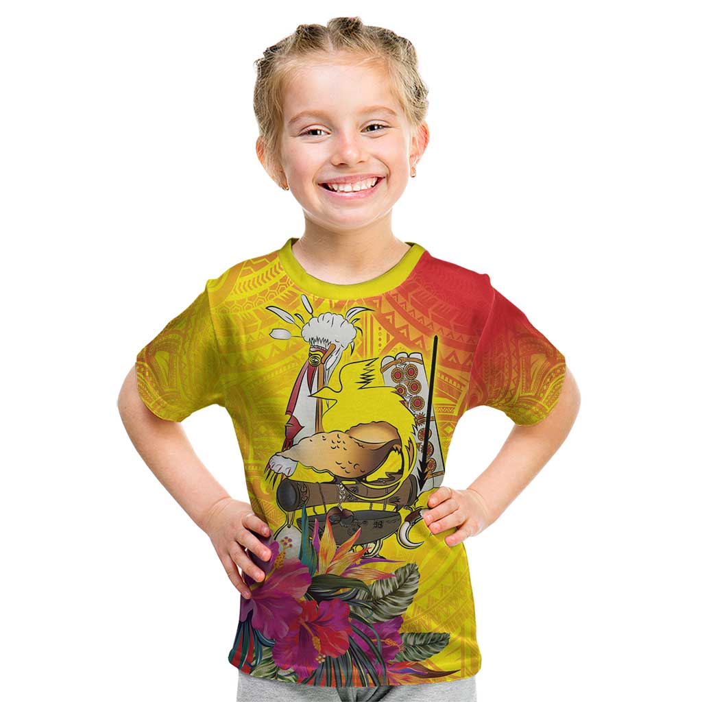 Papua New Guinea Cultural Tropical Flowers Kid T Shirt LT9 Gold - Polynesian Pride