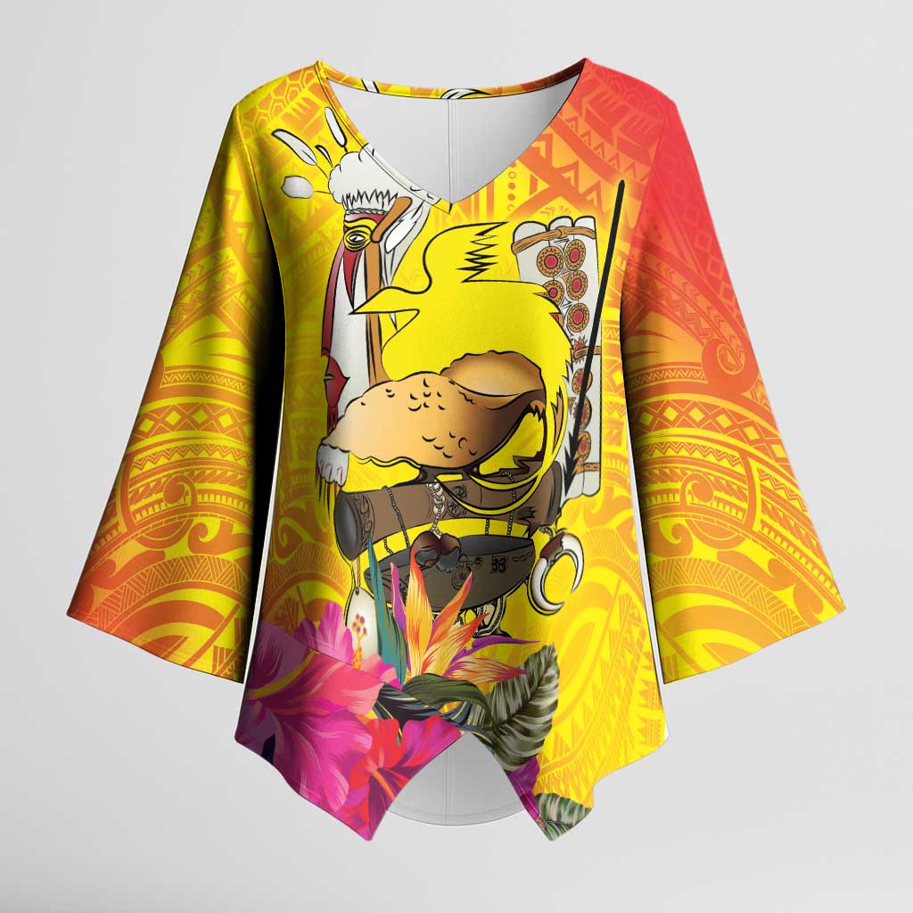 Papua New Guinea Cultural Tropical Flowers Kimono Sleeve Blouse - Polynesian Pride