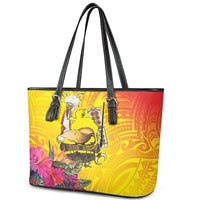 Papua New Guinea Cultural Tropical Flowers Leather Tote Bag