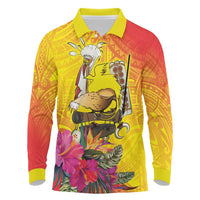 Papua New Guinea Cultural Tropical Flowers Long Sleeve Polo Shirt