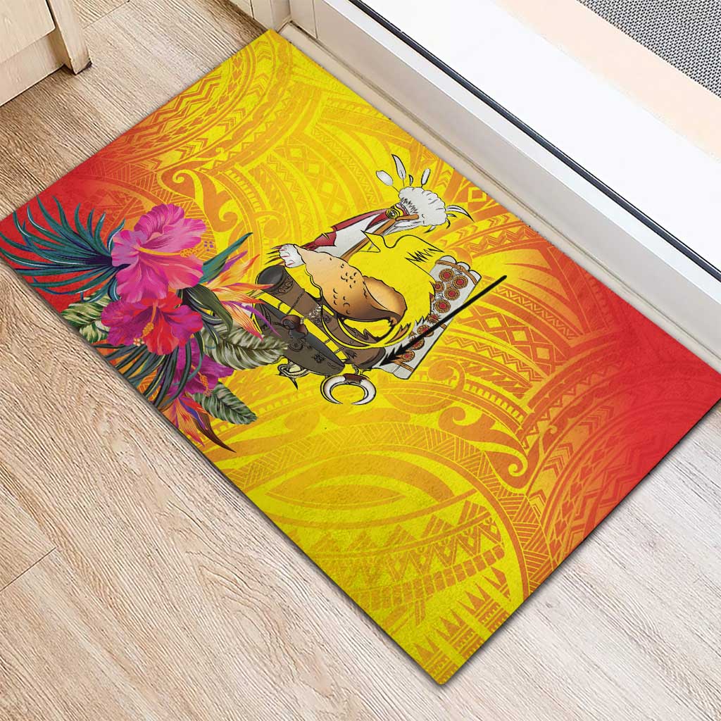 Papua New Guinea Cultural Tropical Flowers Rubber Doormat