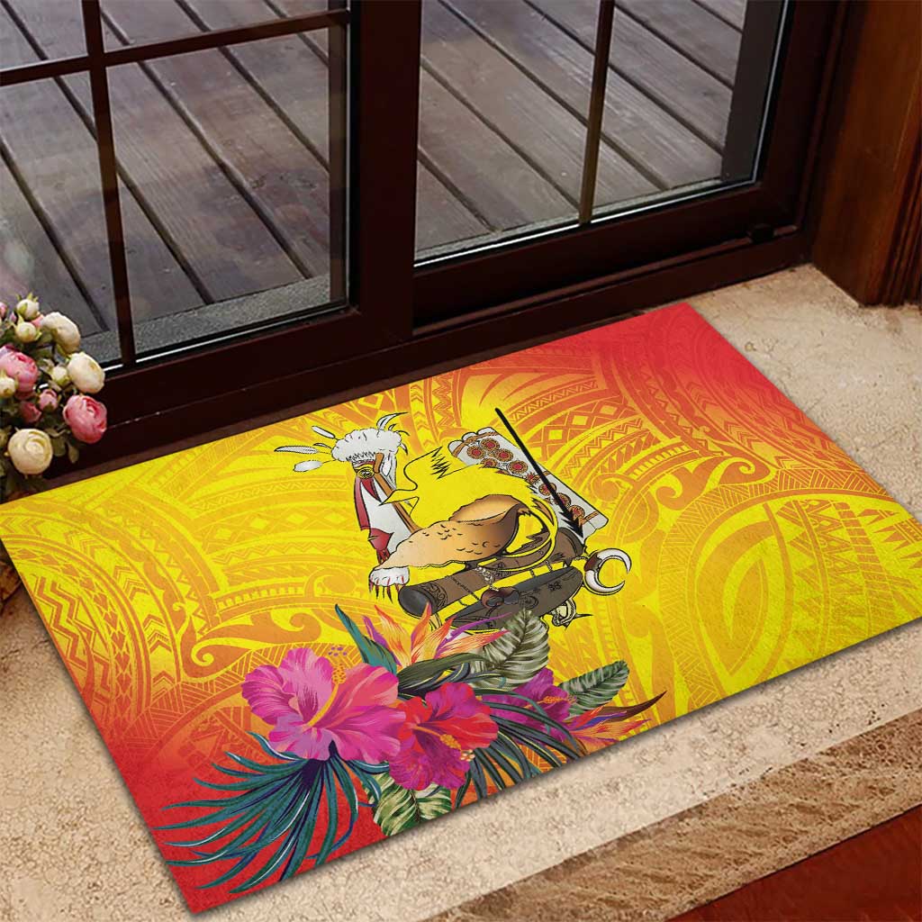 Papua New Guinea Cultural Tropical Flowers Rubber Doormat