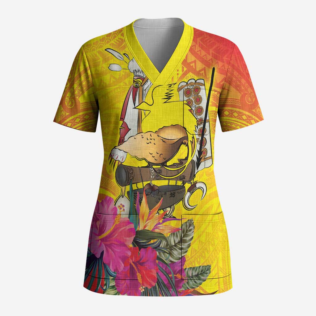 Papua New Guinea Cultural Tropical Flowers Scrub Top - Polynesian Pride